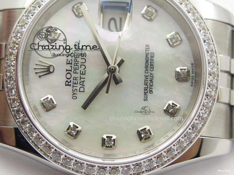 MiroTime 0216 DateJust 116234 BP Best Edition SS White MOP Dial Diamond Markers On SS Bracelet A2824 V ModernLook 3943